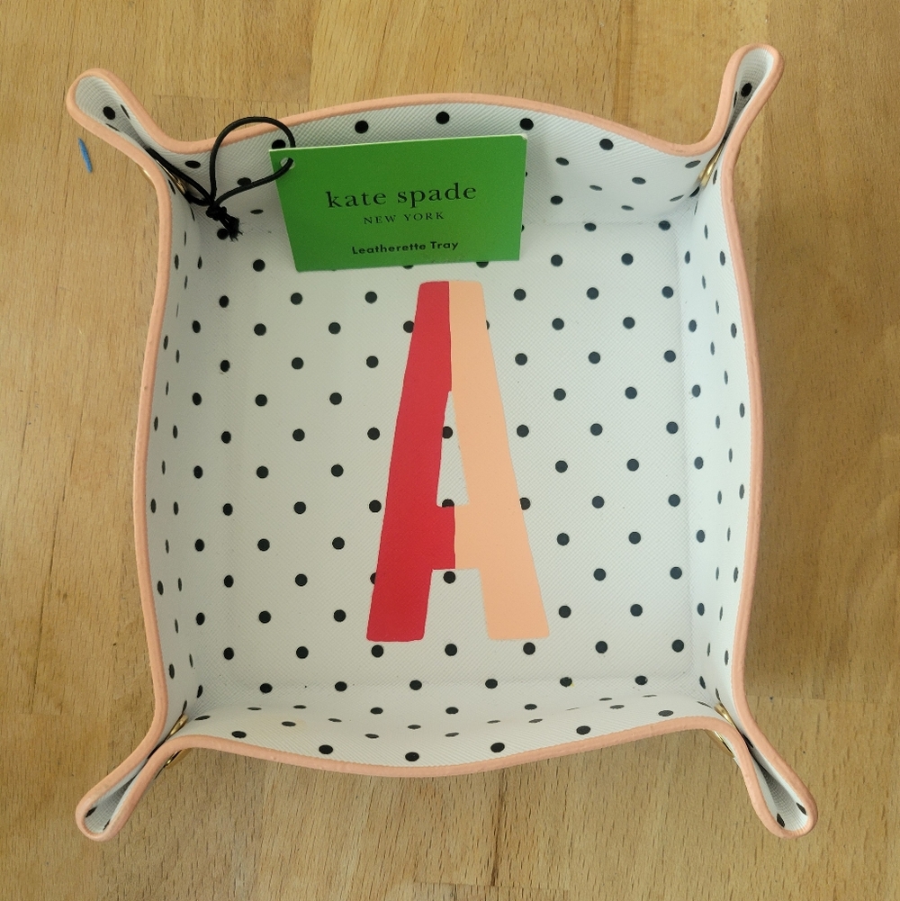 Kate Spade Pink Polka Dot Leatherette Tray - Letter A